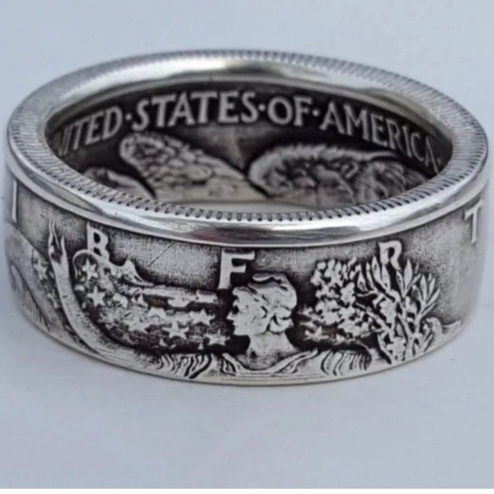 Pewter Vintage Style Morgen Half Dollar Ring Size 10 - Picture 2 of 5